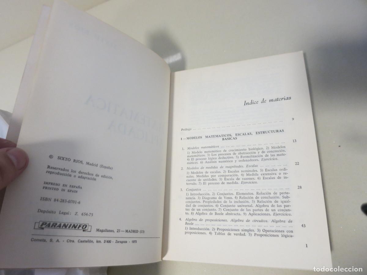 Libros de segunda mano: Matem&aacute;tica aplicada.- Sixto Rios.- Paraninfo. - Foto 3
