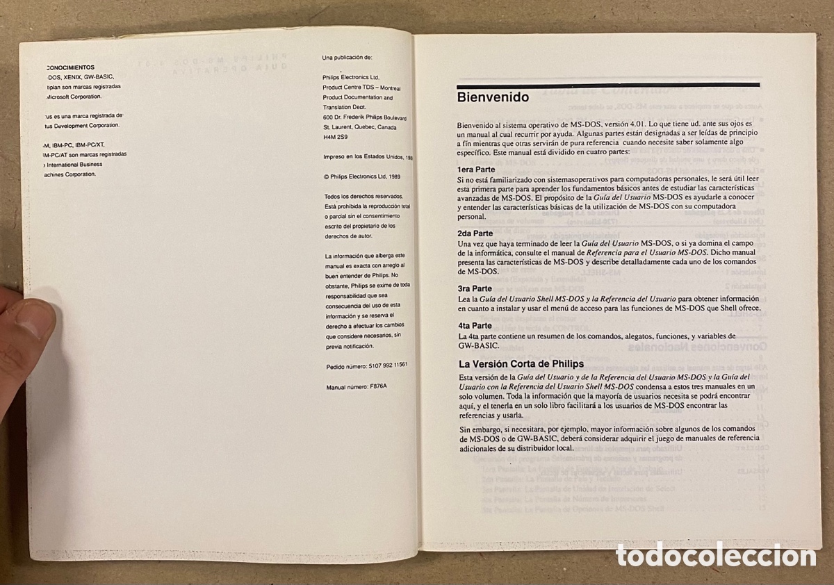 Libros de segunda mano: PHILIPS MS-DOS 4.01 GU&Iacute;A OPERATIVA. PHILIPS 1989. - Foto 3