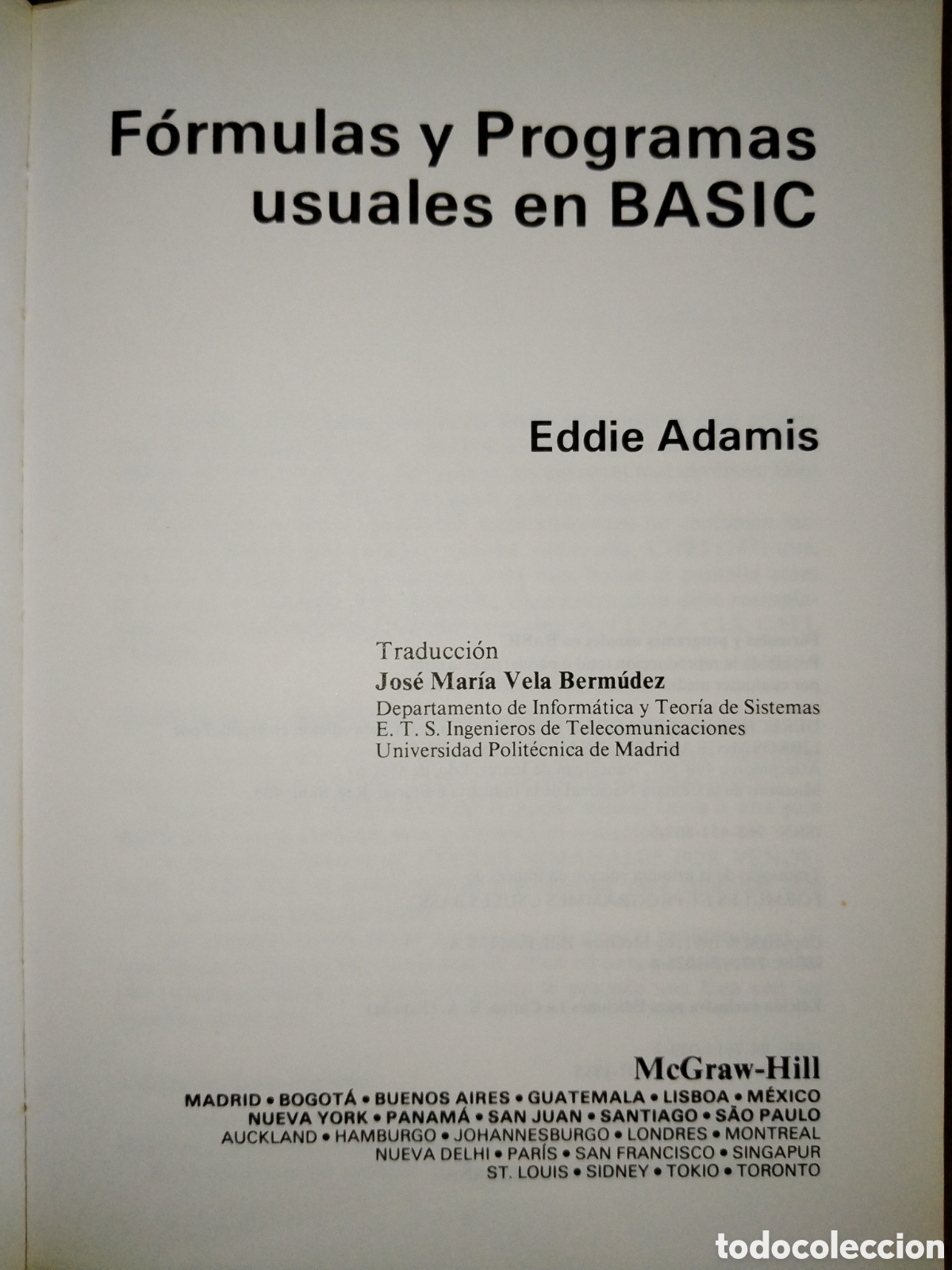 Libros de segunda mano: F&oacute;rmulas y programas usuales en BASIC. Eddie Adamis. McGraw Hill - Foto 2