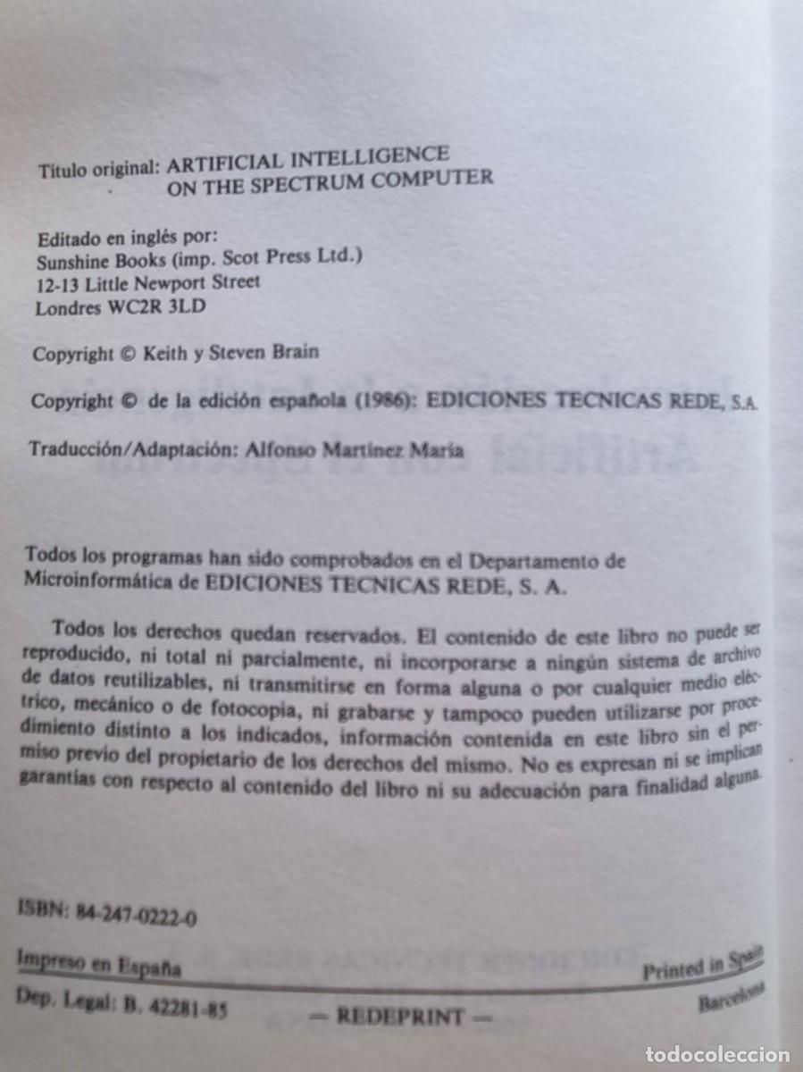 Libros de segunda mano: Introducci&oacute;n a la Inteligencia Artificial con el Spectrum. Keith y Steven Brain. 1986 - Foto 3