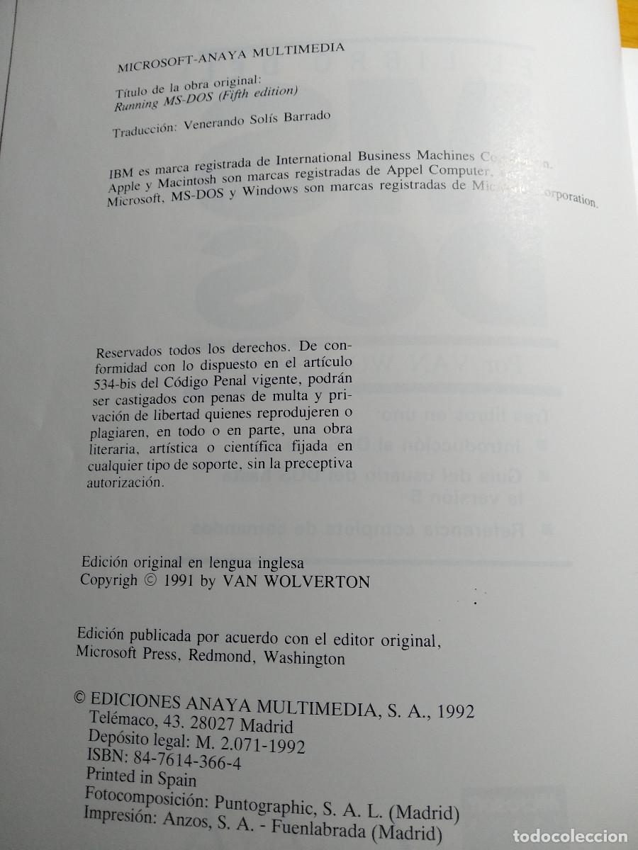 Libros de segunda mano: EL LIBRO DEL MS DOS, EDICION ESPECIAL, Van Wolverton, 810 p&aacute;g. - Foto 2