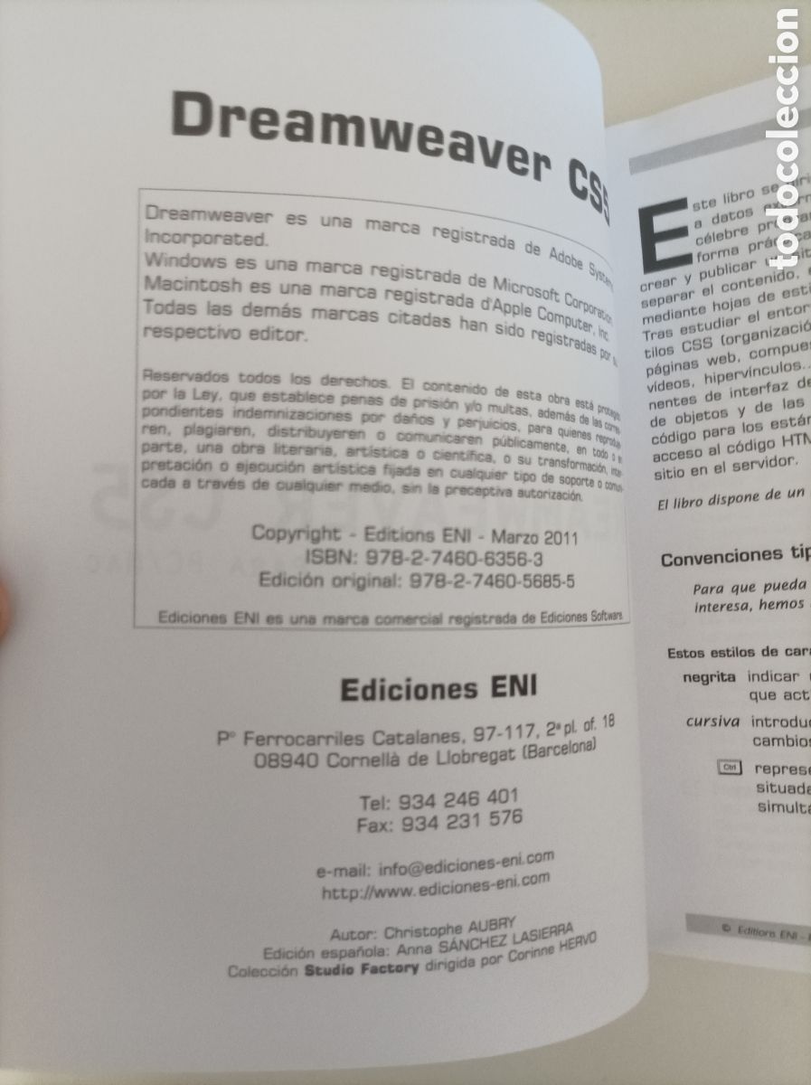 Libros de segunda mano: Dreamweaver CS5 para PC / Mac / Christophe Aubry. Sitios completamente CSS conforme a los est&aacute;ndares - Foto 3