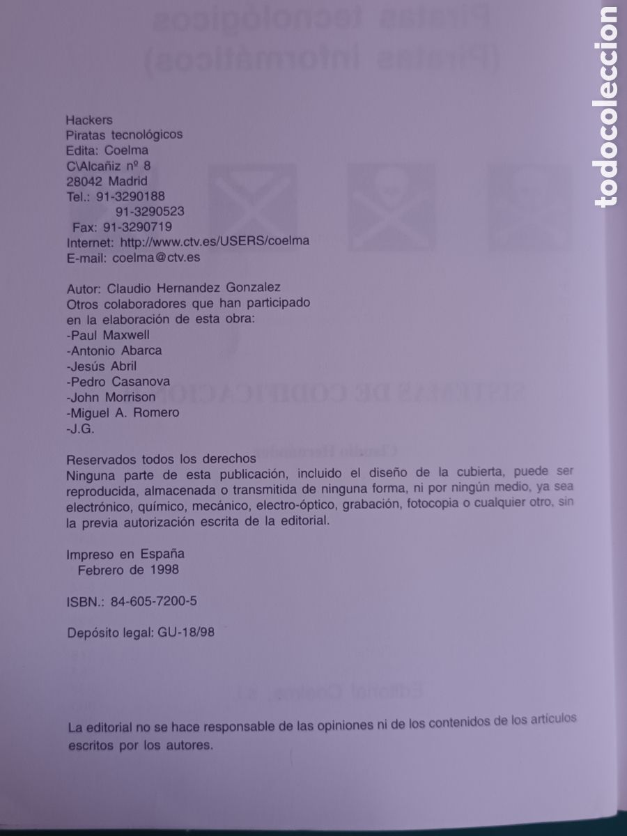 Libros de segunda mano: Hackers Piratas Tecnol&oacute;gicos. Sistemas de codificaci&oacute;n. Claudio Hernandez 1998 - Foto 3