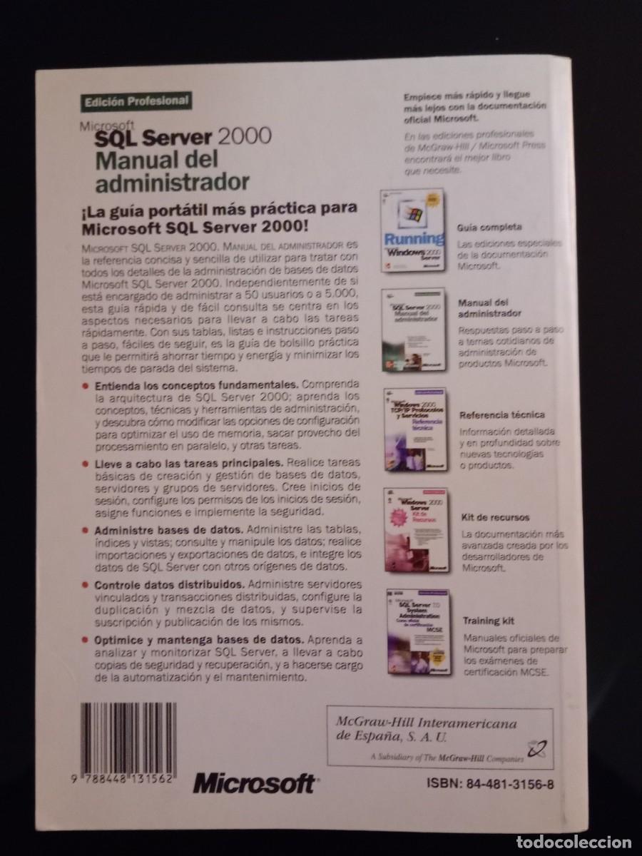 Libros de segunda mano: Libro Microsoft SQL Server 2000 Manual del administrador - En espa&ntilde;ol - Foto 3