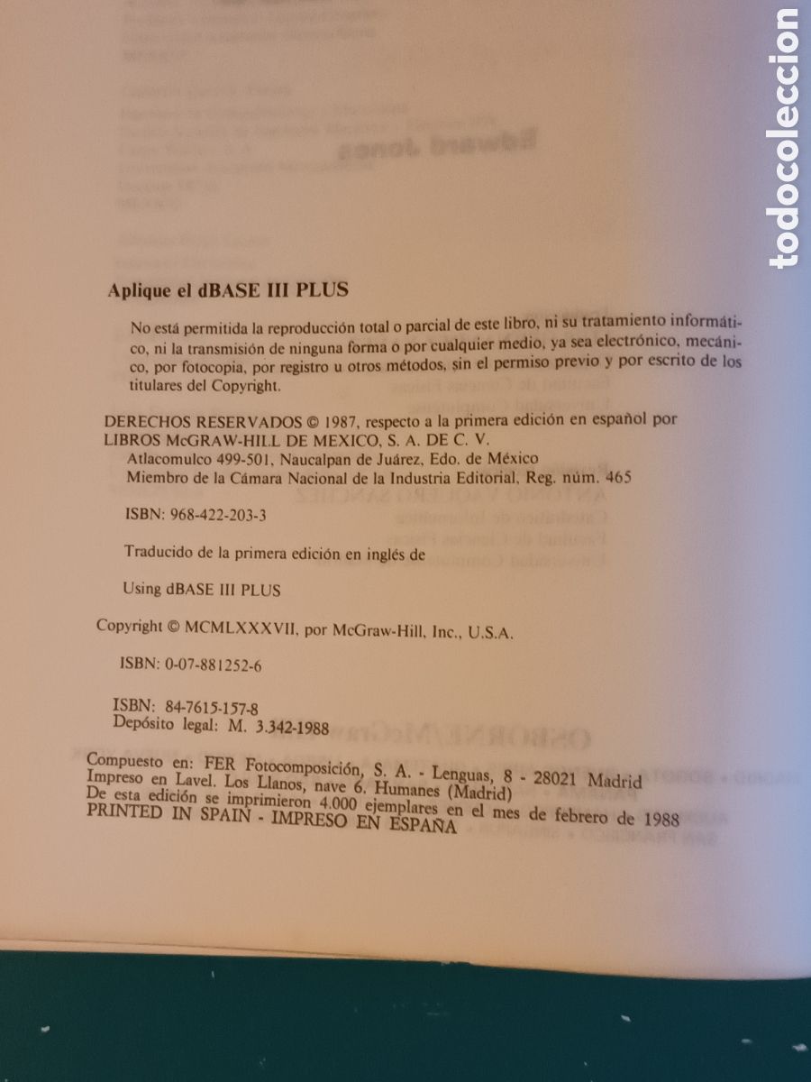 Libros de segunda mano: Aplique dBASE III Plus Edwar Jones Mc Graw Hill 1995 - Foto 4