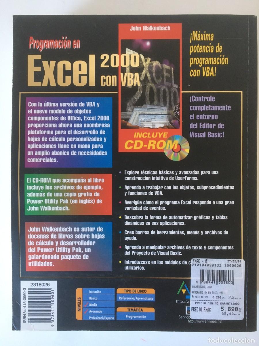 Libros de segunda mano: PROGRAMACI&Oacute;N EN EXCEL 2000 CON VBA - JOHN WALKENBACH - ANAYA MULTIMEDIA. A&Ntilde;O 2000 - Foto 2