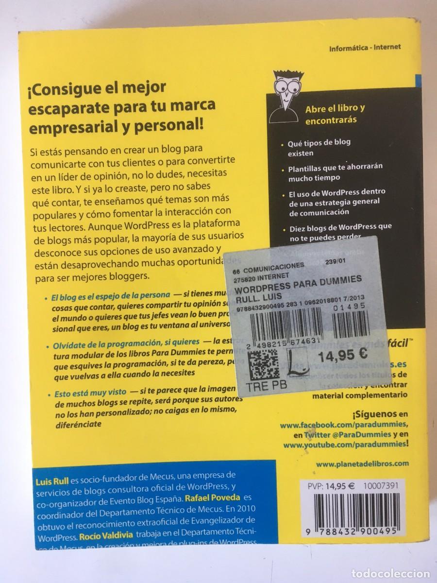 Libros de segunda mano: WORDPRESS PARA DUMMIES - RULL, VALDIVIA & POVEDA. ED. PLANETA. A&ntilde;o 2012 - Foto 2