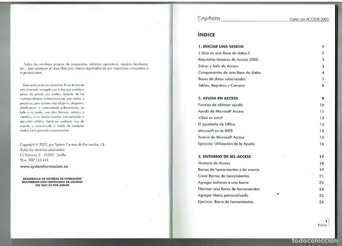 Libros de segunda mano: CURSO DE MICROSOFT. ACCESS 2000. SYSTEM. CENTRO DE FORMACI&Oacute;N. (B/A32.1) - Foto 2