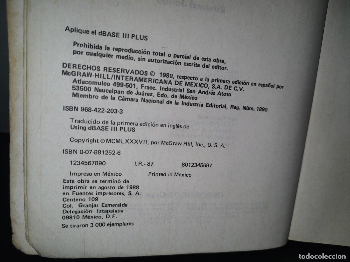 Libros de segunda mano: 128- APLIQUE EL DBASE III PLUS - EDWARD JONES - Foto 5