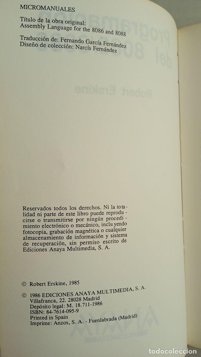 Libros de segunda mano: MICROMANUALES Programaci&oacute;n 8088/8086 ANAYA MULTIMEDIA - Foto 2