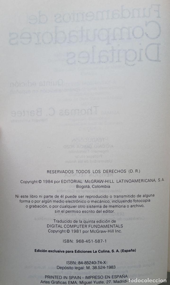 Libros de segunda mano: FUNDAMENTOS DE COMPUTADORES DIGITALES. Thomas C. Bartee 1984 - Foto 3