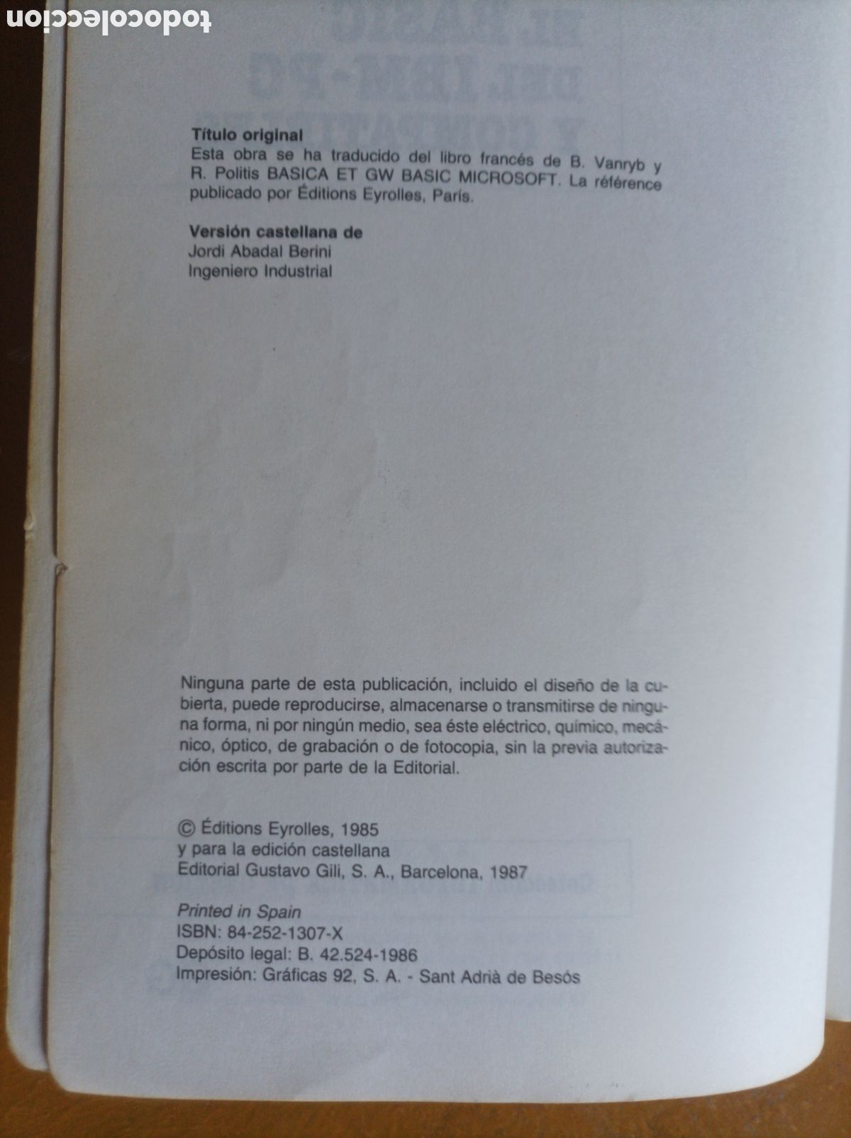 Libros de segunda mano: El BASIC del IBM-PC y compatibles / N.Vanryb, R. Politics - Foto 3