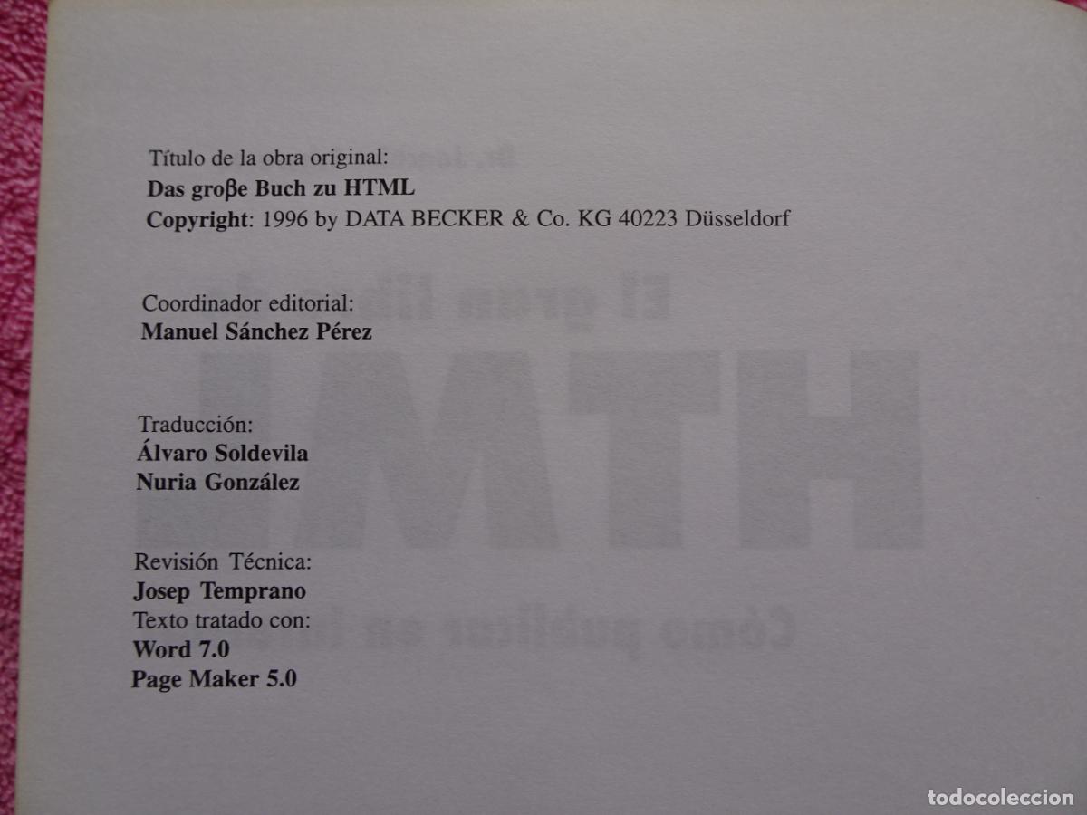 Libros de segunda mano: el gran libro de html como publicar en interneteditorial marcombo 1996 edici&oacute;n 1&ordf; joachim schwarte - Foto 4
