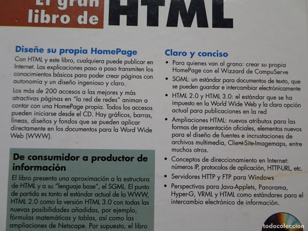 Libros de segunda mano: el gran libro de html como publicar en interneteditorial marcombo 1996 edici&oacute;n 1&ordf; joachim schwarte - Foto 16