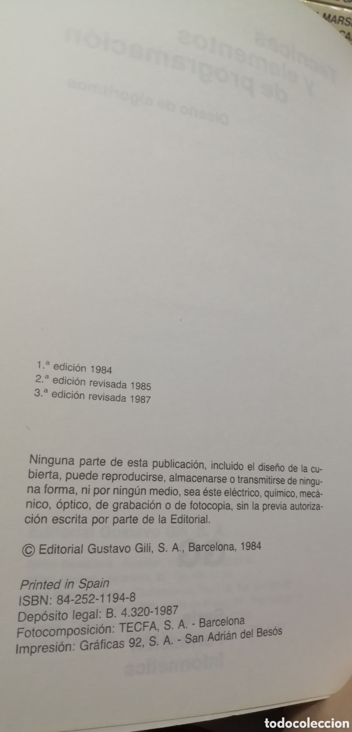 Libros de segunda mano: T&eacute;cnicas y elementos de programaci&oacute;n Dise&ntilde;o de algoritmos Gustavo Gili 1984 - Foto 10