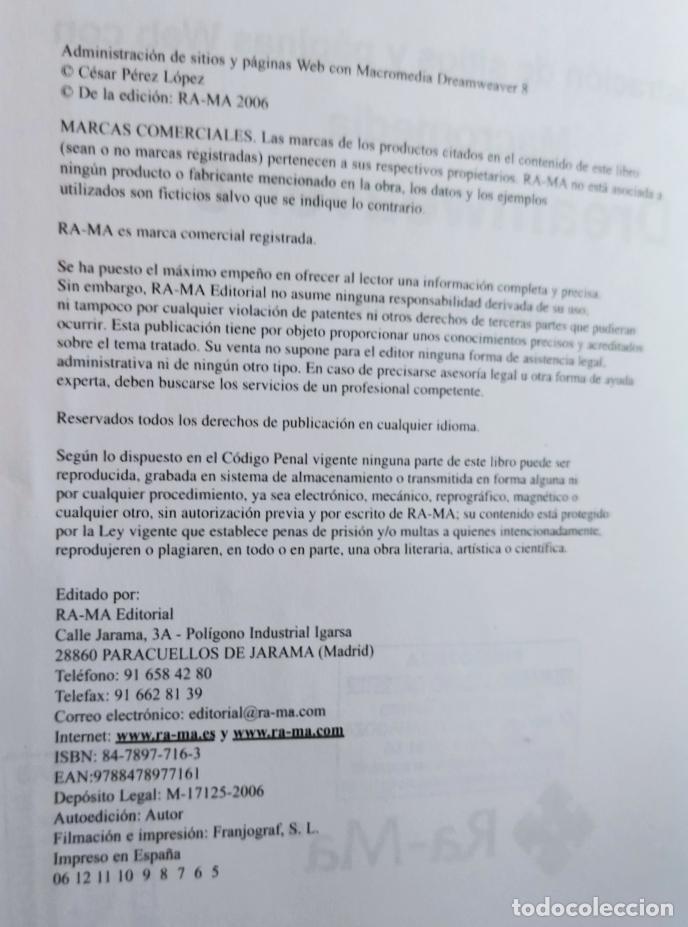Libros de segunda mano: ADMINISTRACI&Oacute;N DE SITIOS Y P&Aacute;GINAS WEB CON MACROMEDIA DREAMWEAVER / C&Eacute;SAR PEREZ. SIN CD-ROM. - Foto 5