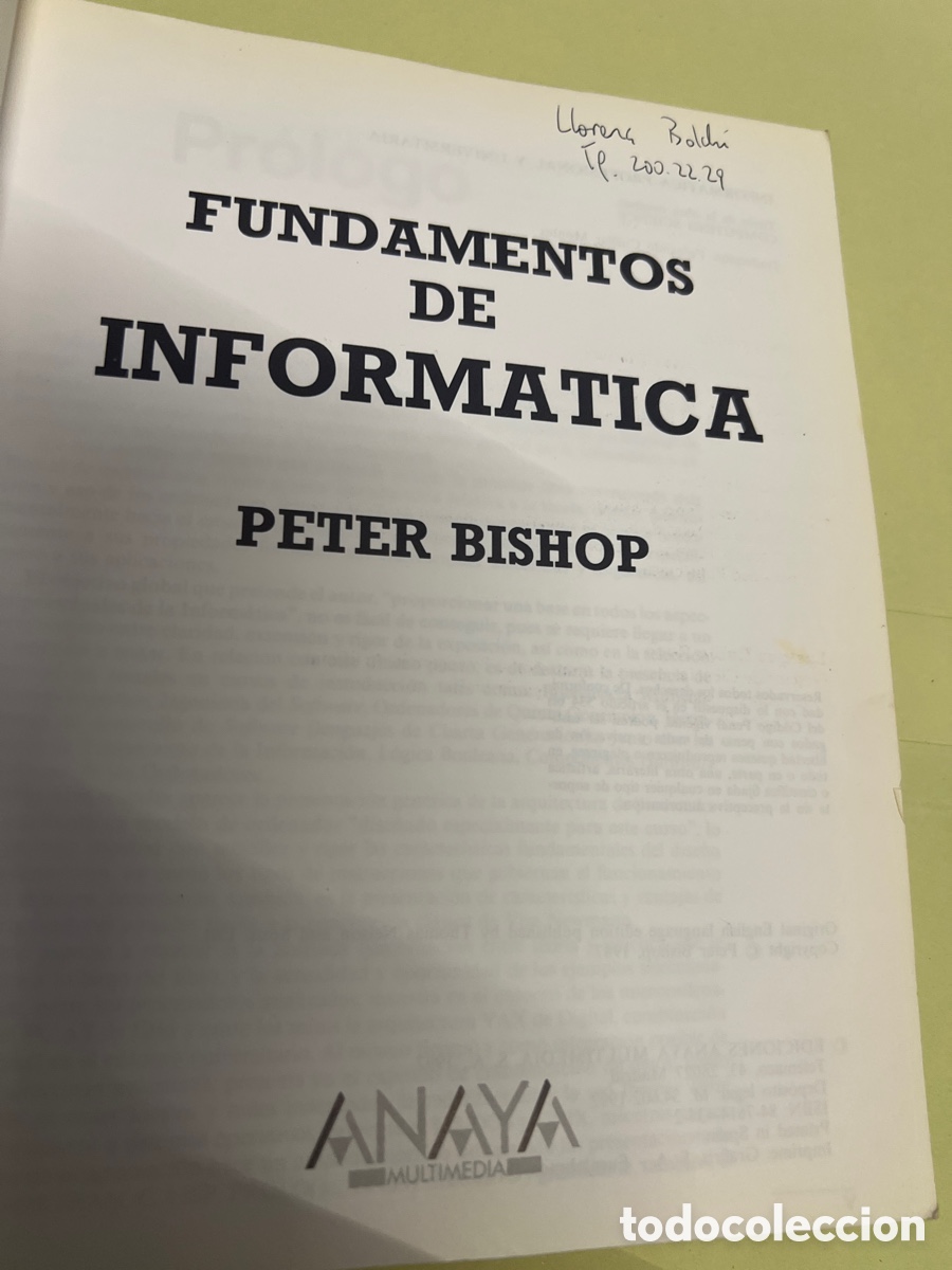 Libros de segunda mano: T2/A3/35. FUNDAMENTOS DE INFORMATICA. PETER BISHOP. ANAYA 1992. - Foto 3