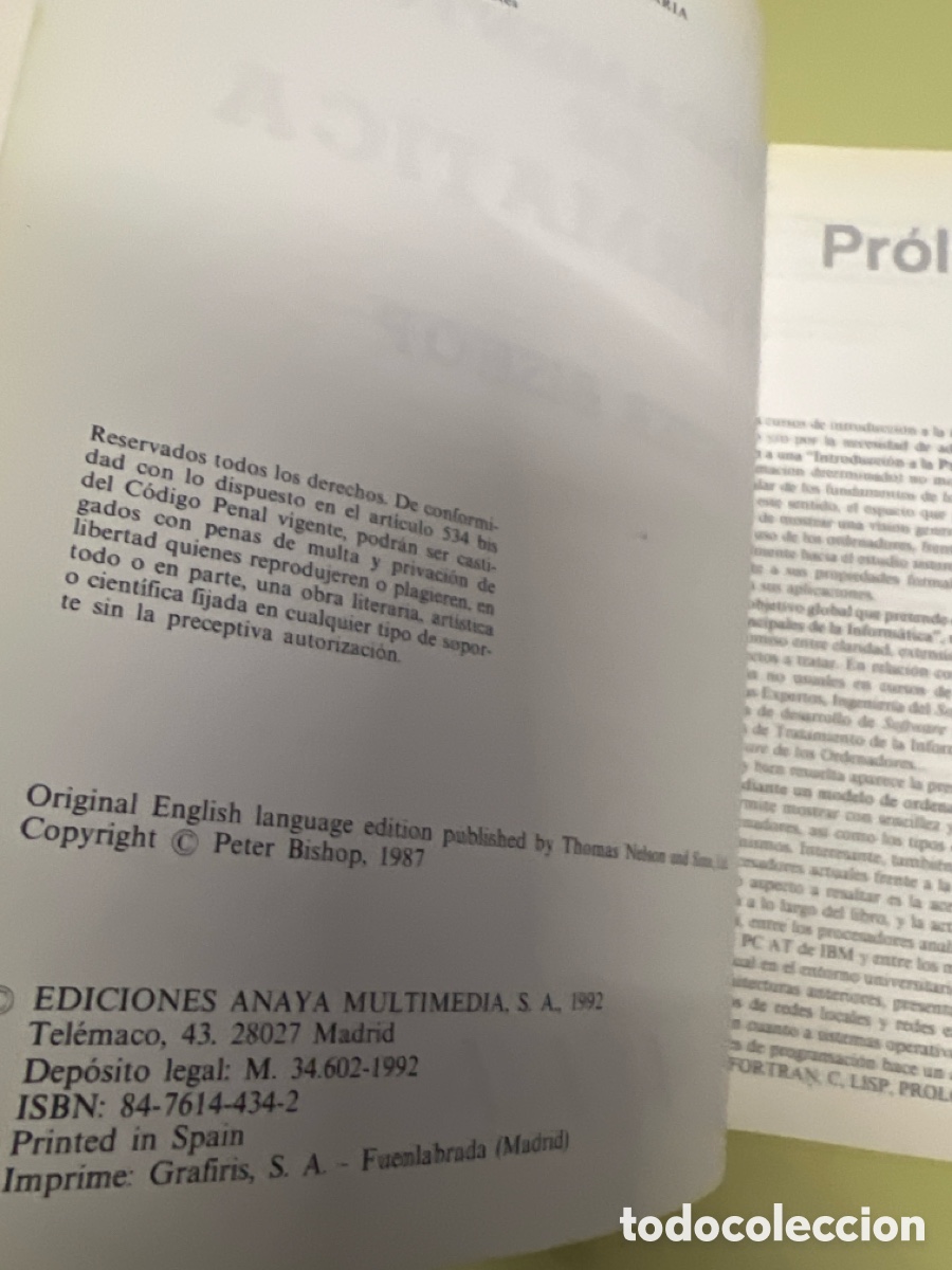 Libros de segunda mano: T2/A3/35. FUNDAMENTOS DE INFORMATICA. PETER BISHOP. ANAYA 1992. - Foto 4