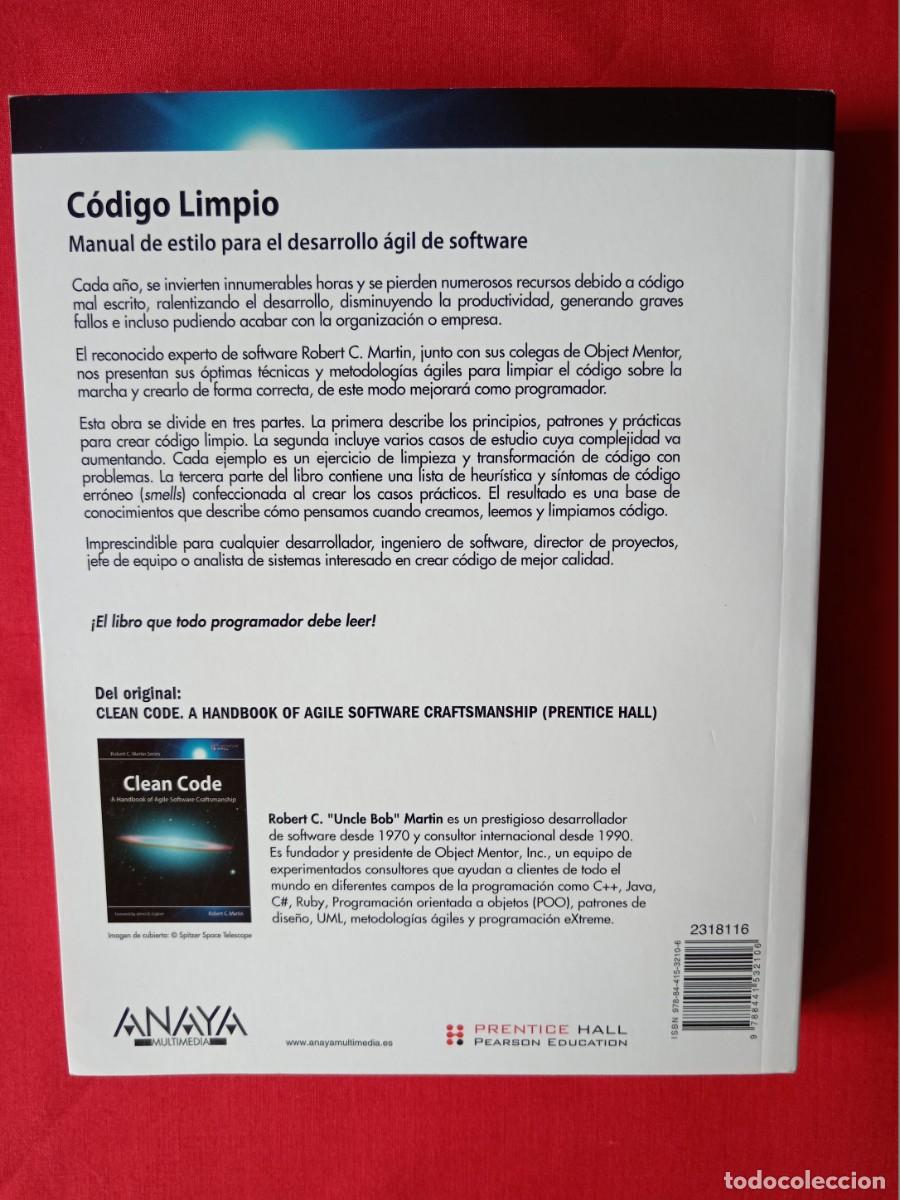 Libros de segunda mano: CODIGO LIMPIO. MANUAL DE ESTILO PARA DESARROLLO &Aacute;GIL DE SOFTWARE. ROBERT C. MARTIN. ANAYA - Foto 2