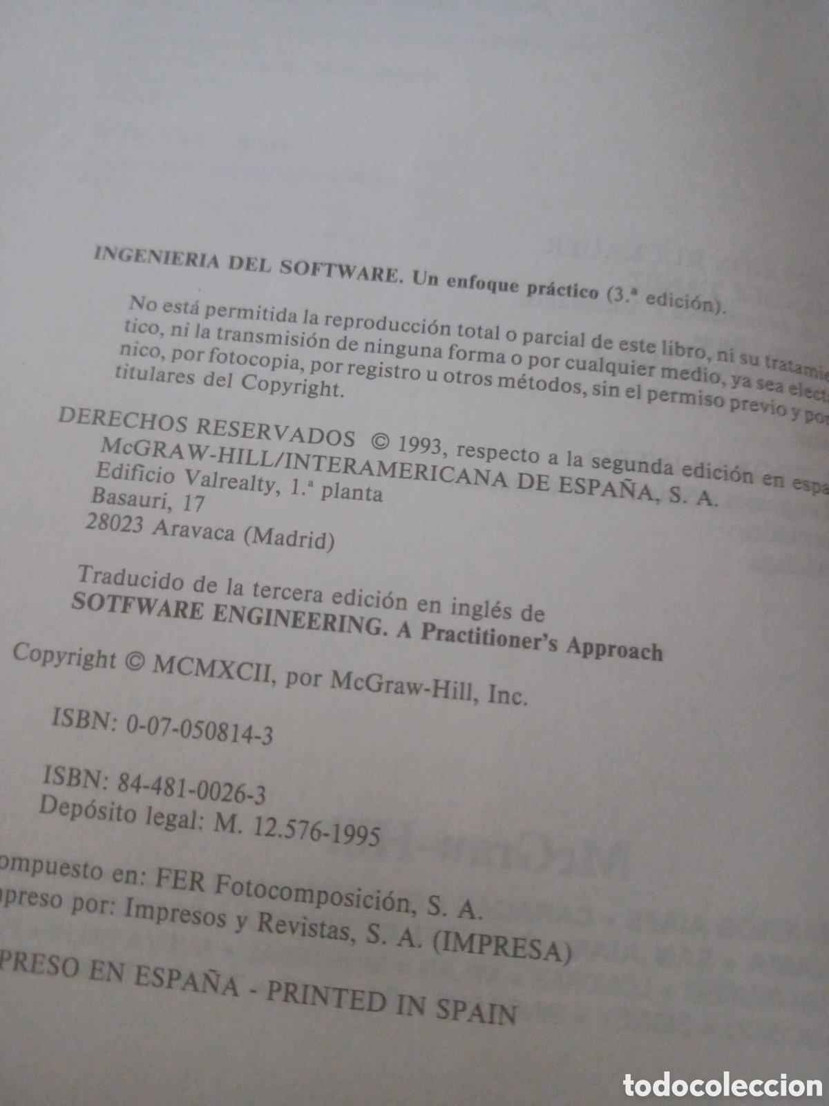 Libros de segunda mano: Barybook C45. Ingenier&iacute;a del software un enfoque pr&aacute;ctico Roger s Pressman - Foto 5