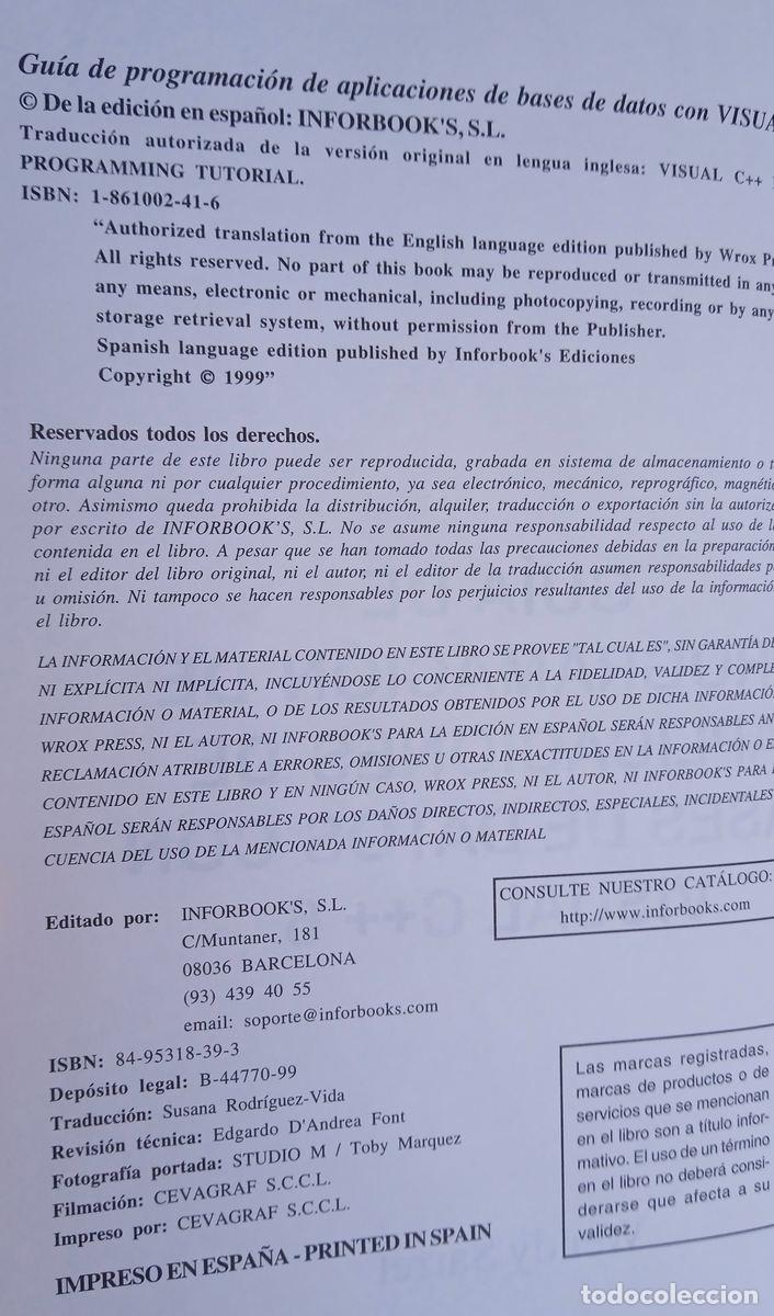 Libros de segunda mano: Gu&iacute;a de programaci&oacute;n de aplicaciones de bases de datos con Visual C++ 6. Wendy Sarrett 1999 - Foto 2