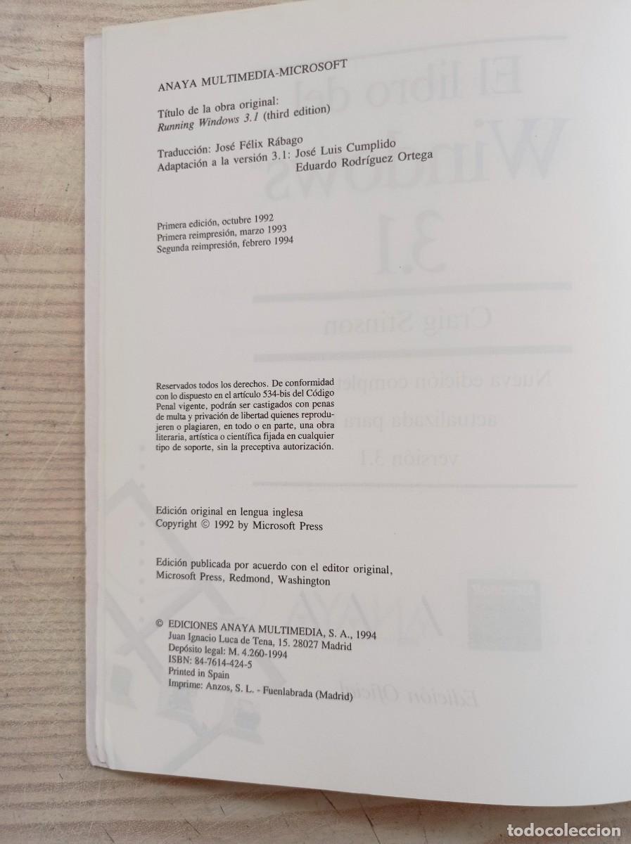 Libros de segunda mano: El Libro Del Windows 3.1 - Craig Stinson - 1994 - Microsoft Press - Foto 3