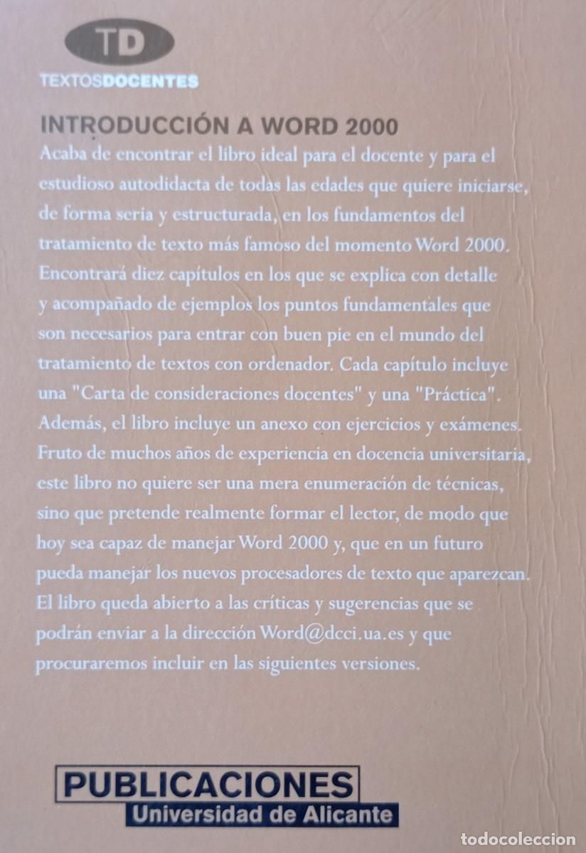 Libros de segunda mano: INTRODUCCION A WORD 2000 - UNIVERSIDAD DE ALICANTE - Foto 2