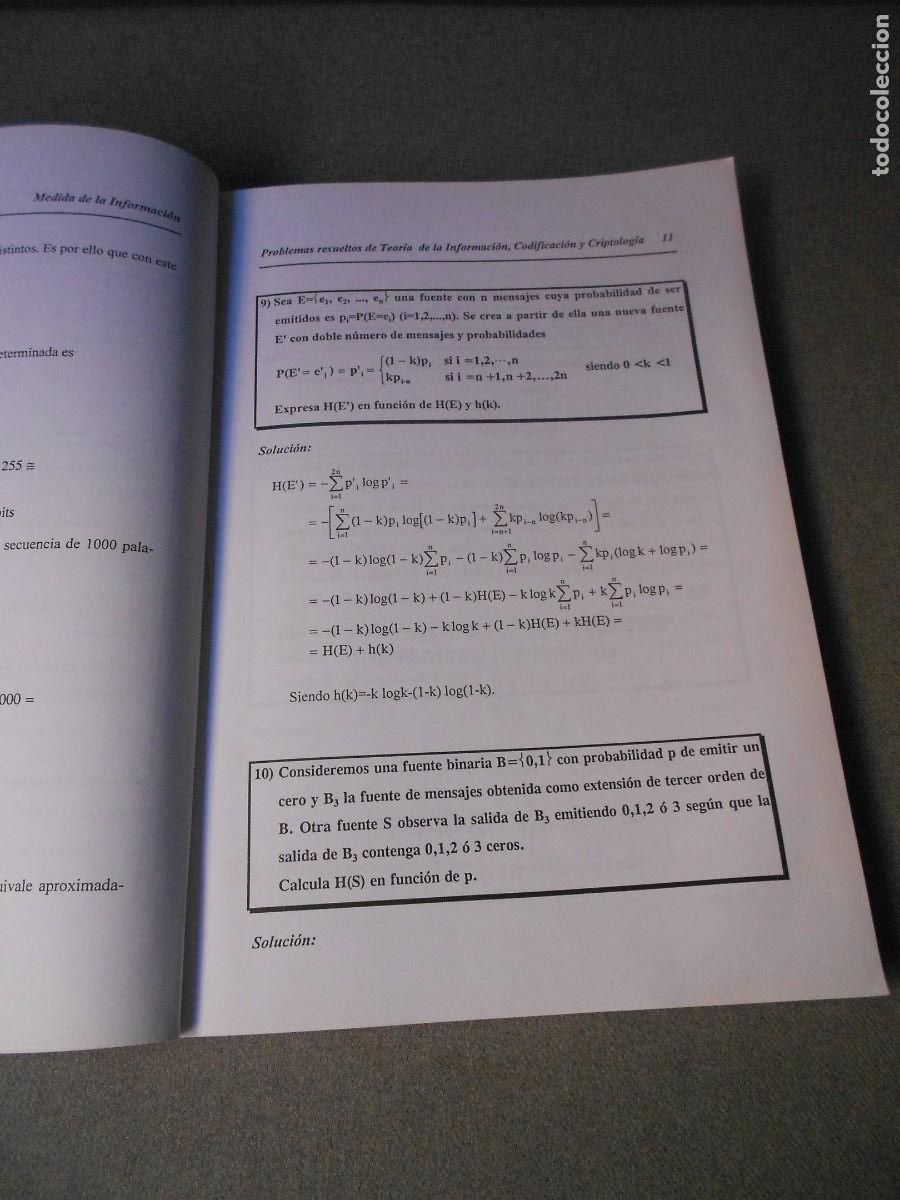 Libros de segunda mano: PROBLEMAS RESUELTOS DE TEORIA DE LA INFORMACION, CODIFICACION Y CRIPTOLOGIA. - Foto 5