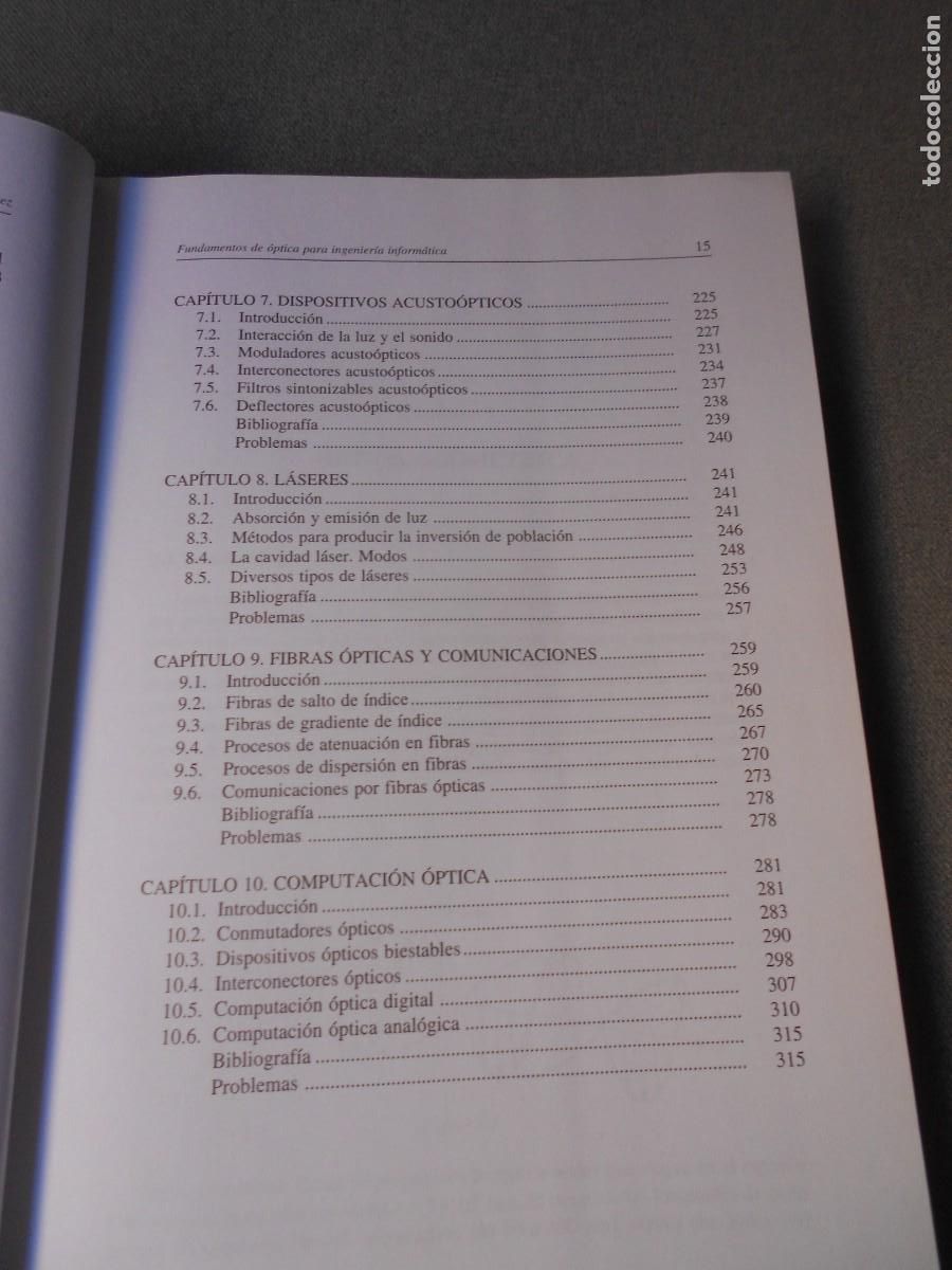 Libros de segunda mano: FUNDAMENTOS DE OPTICA PARA INGENIERIA INFORMATICA. - Foto 5