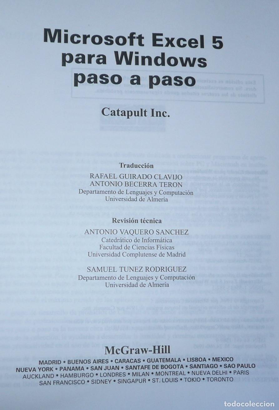 Libros de segunda mano: Gu&iacute;a de Formaci&oacute;n de Microsoft Excel 5 para Windows paso a paso (McGraw Hill, 1995) - Foto 2
