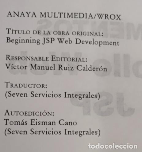 Libros de segunda mano: FUNDAMENTOS DESARROLLO WEB CON JSP, ANAYA 2002, LIBRO - Foto 3