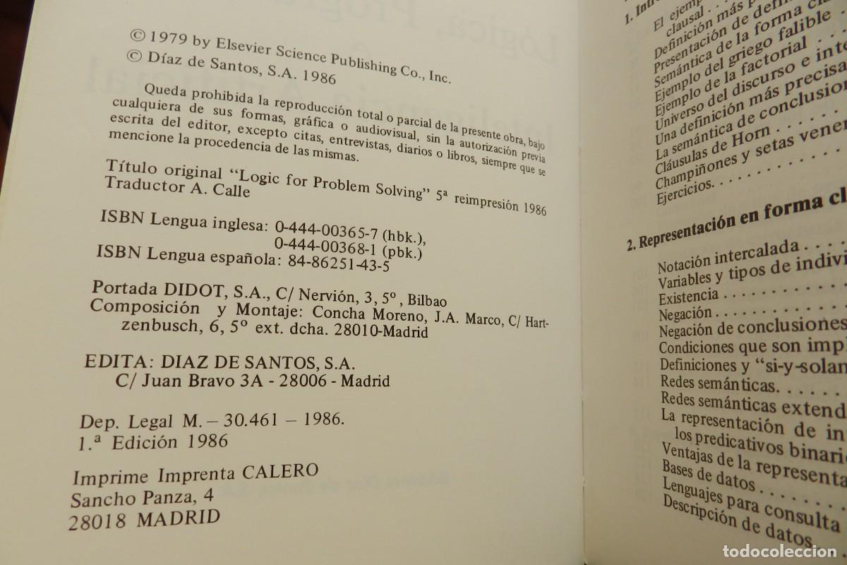 Libros de segunda mano: L&oacute;gica programaci&oacute;n e inteligencia artificial Robert Kowalski a&ntilde;o 1986 - Foto 4