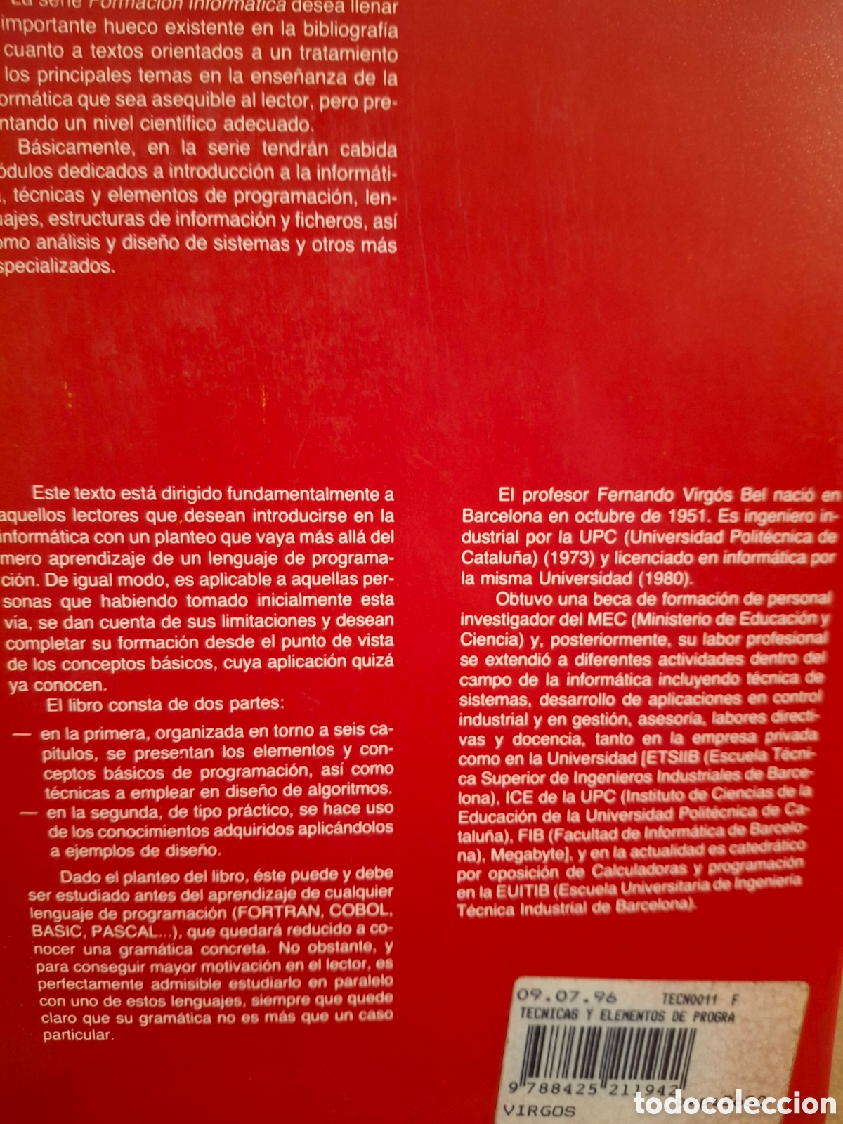 Libros de segunda mano: TECNICAS Y ELEMENTOS DE PROGRAMACION, DISE&Ntilde;O DE ALGORITMOS, FERNANDO VIRGOS, INFORMATICA / COMPUTERS - Foto 2