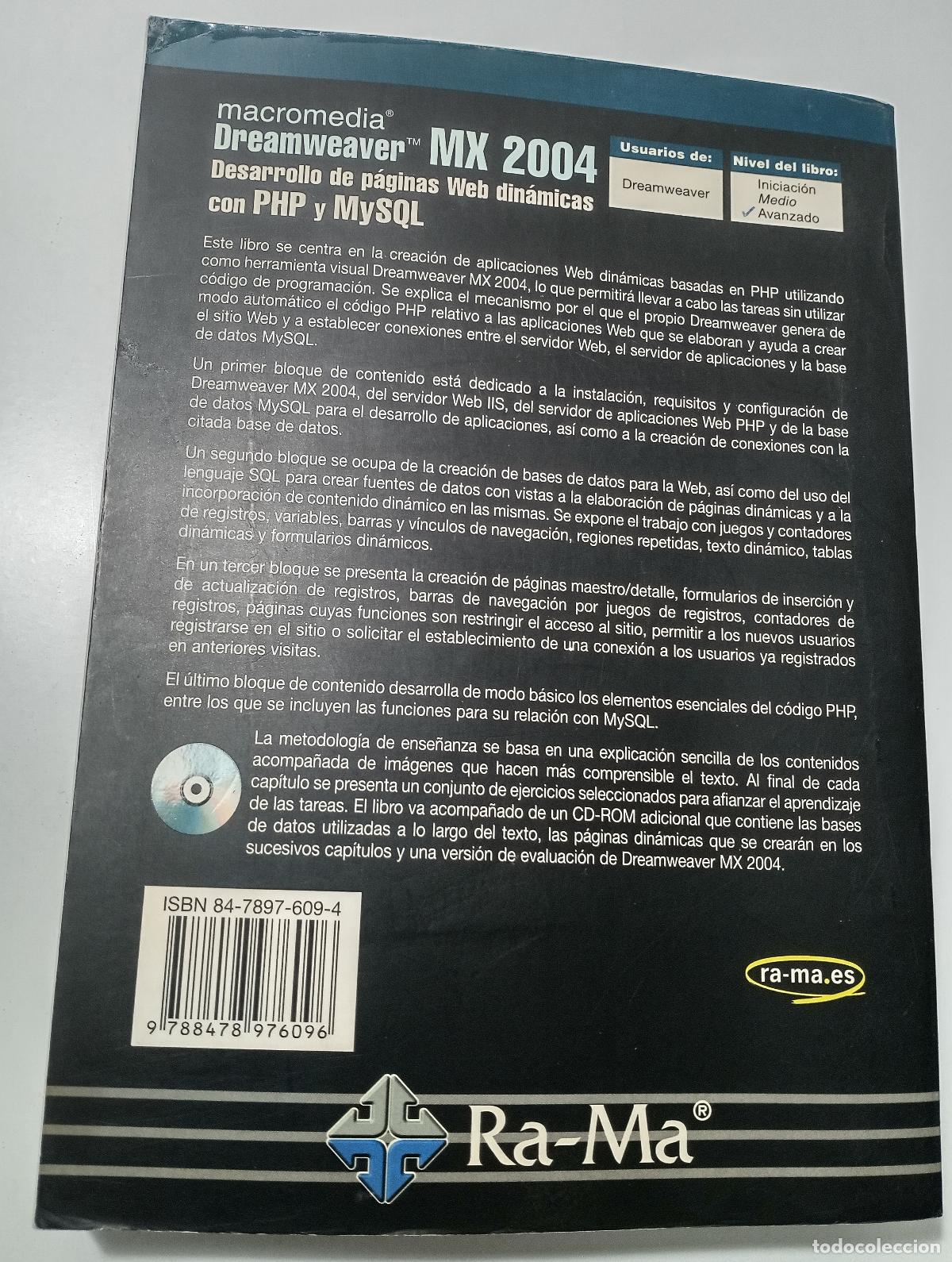 Libros de segunda mano: Dreamweaver MX 2004. Desarrollo de paginas web dinamicas con PHP y My SQL - Perez, Cesar - Foto 3