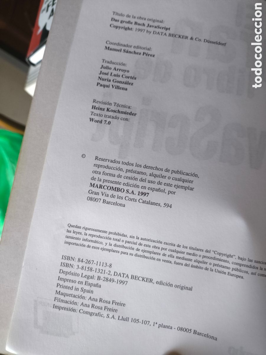 Libros de segunda mano: El Gran Libro de JavaScript - Rainer Kolbeck - Marcombo Data Becker 1997 - Sin Uso - Inform&aacute;tica - Foto 5