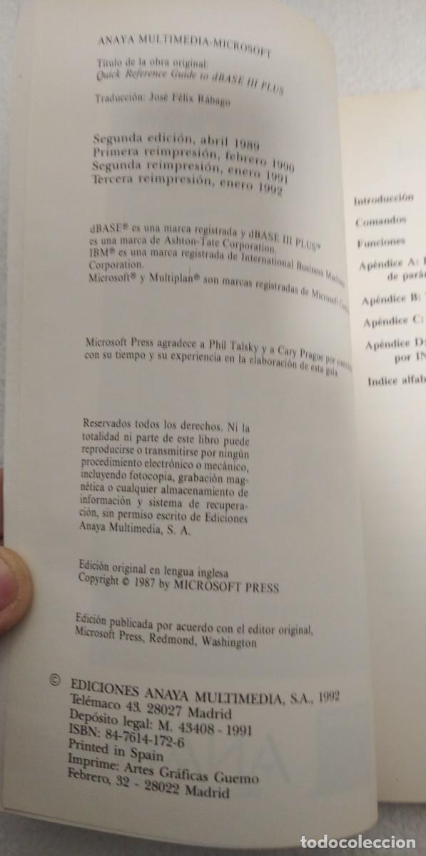 Libros de segunda mano: dBASE III plus - guia alfab&eacute;tica. - Foto 3