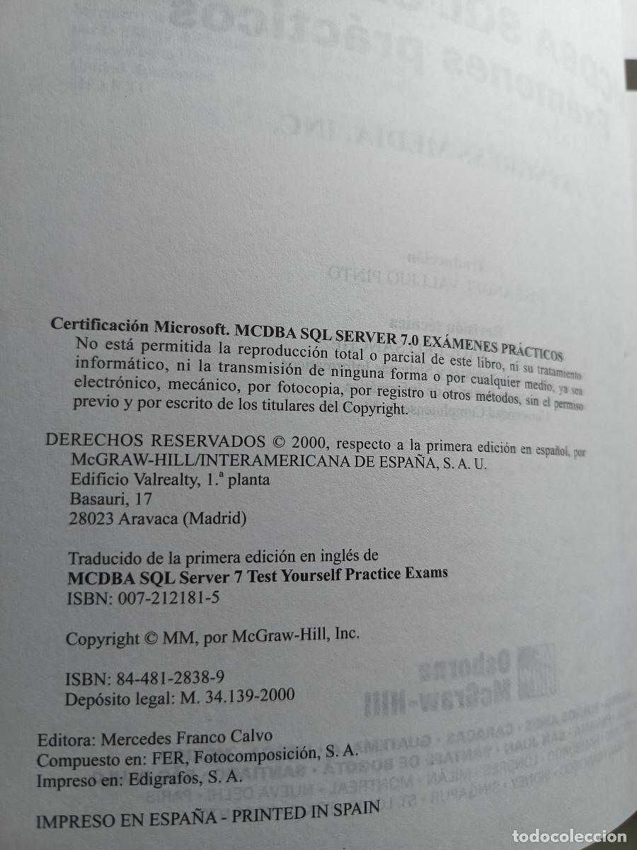 Libros de segunda mano: MCDBA SQL SERVER 7 EXAMENES PRACTICOS DE CERTIFICACION MC Graw Hill 2000 INFORMATICA PROGRAMACION TM - Foto 9