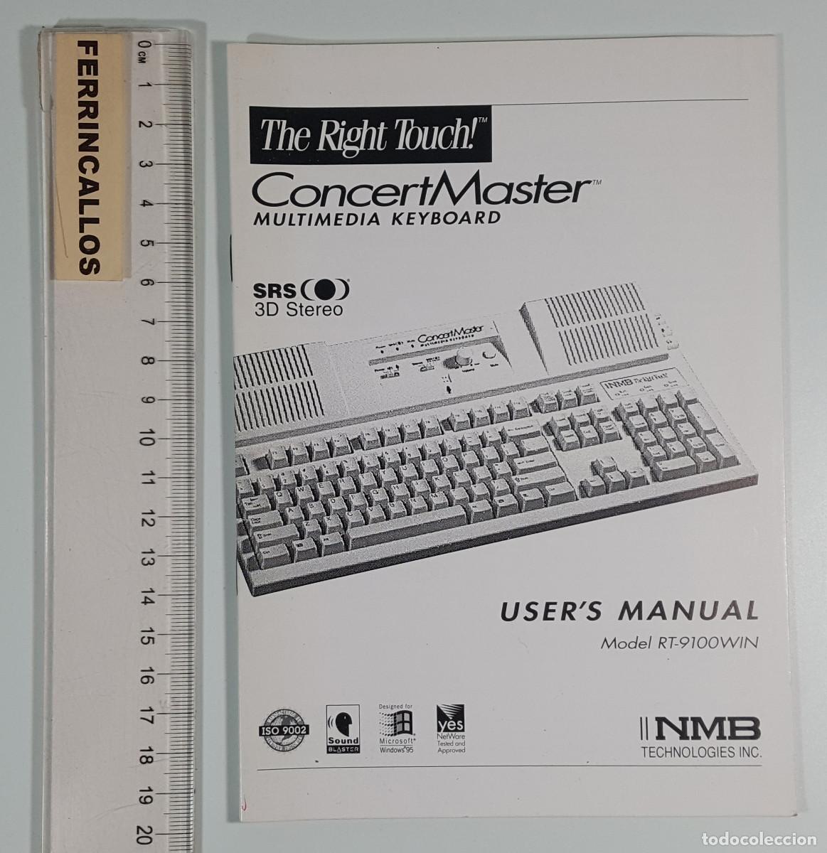 Libros de segunda mano: MANUAL DE USUARIO TECLADO CONCERT MASTER MULTIMEDIA KEYBOARD MODEL RT-9100WIN, NMB 1995 13 P&Aacute;GINAS