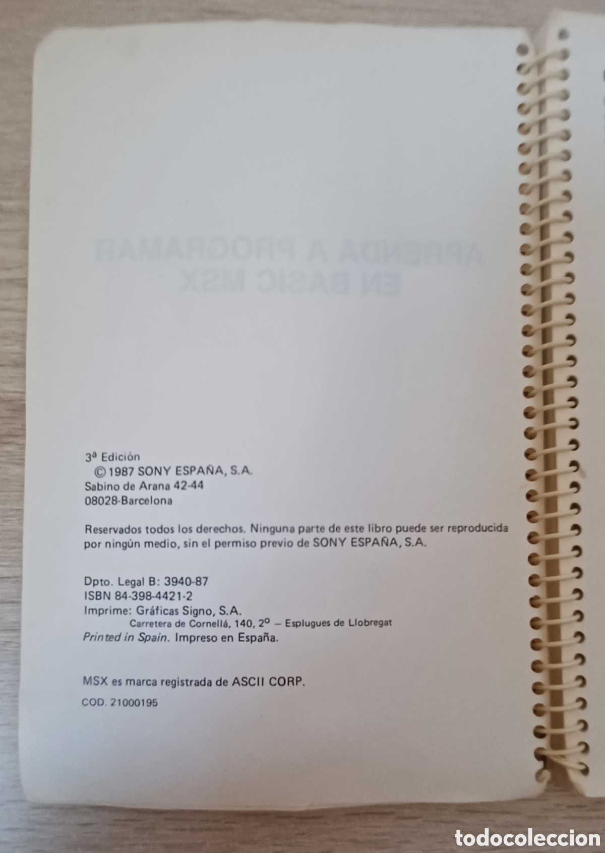 Libros de segunda mano: LIBRO MANUAL APRENDA A PROGRAMAR EN BASIC-MSX. SONY ESPA&Ntilde;A 3&deg; EDICION A&Ntilde;O 1987. - Foto 3