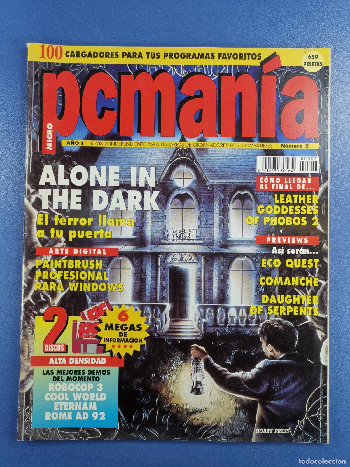 Libros de segunda mano: PCMAN&Iacute;A - n&ordm; 2 - Alone in the Dark - revista PC con discos - Hobby Press
