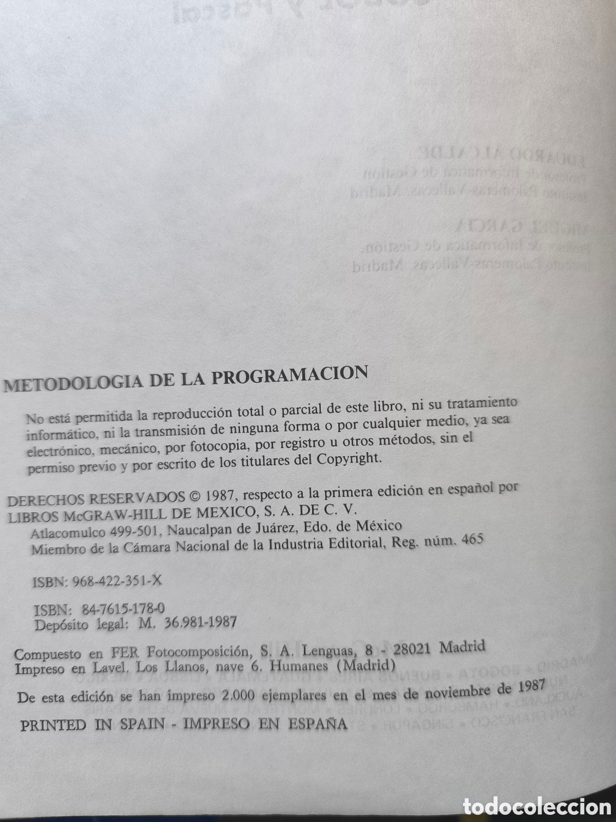 Libros de segunda mano: Metodolog&iacute;a de la programaci&oacute;n basic COBOL pascal Eduardo Alcalde - Foto 3