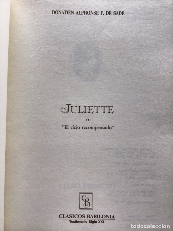 Libros de segunda mano: JULIETTE / MARQU&Eacute;S DE SADE / BABILONIA - Foto 2