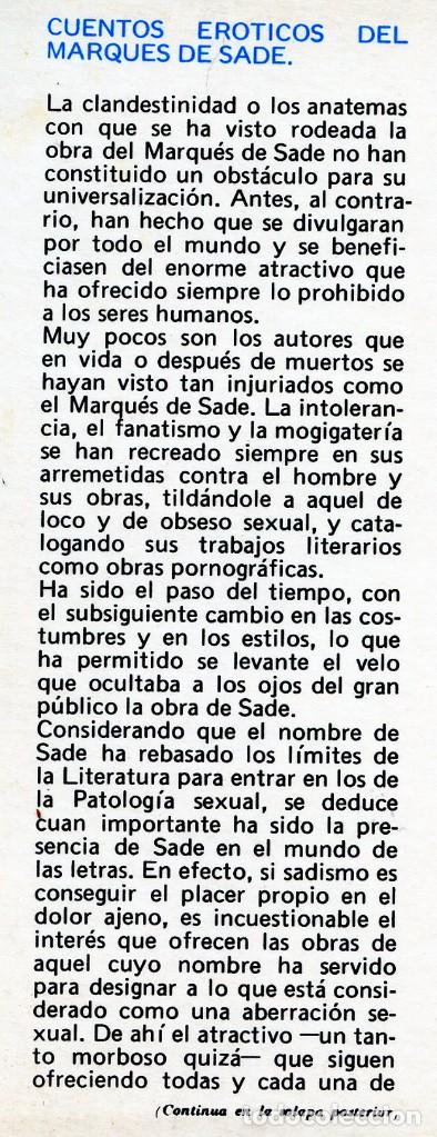 Libros de segunda mano: CUENTOS ER&Oacute;TICOS, de Marqu&eacute;s de Sade - Foto 2