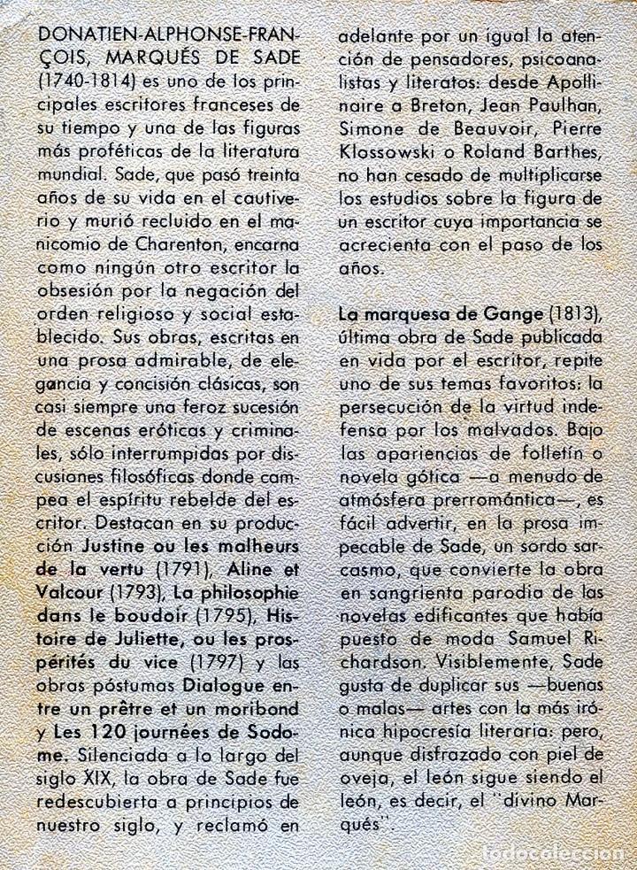 Libros de segunda mano: LA MARQUESA DE GANGE. De Marqu&eacute;s de Sade. - Foto 2