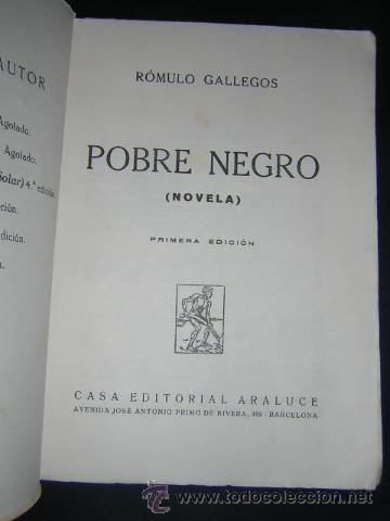 Libros de segunda mano: 1940 - ROMULO GALLEGOS - POBRE NEGRO - Foto 2