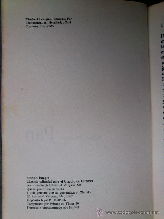 Libros de segunda mano: PAN - K.HAMSUN - CIRCULO DE LECTORES 1962 - Foto 2