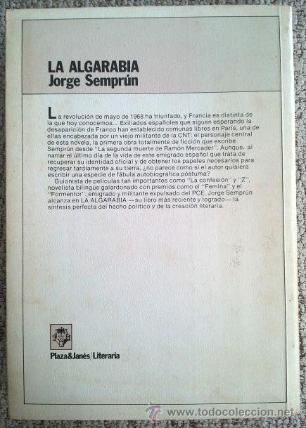 Libros de segunda mano: Jorge Sempr&uacute;n . La algarab&iacute;a - Foto 2