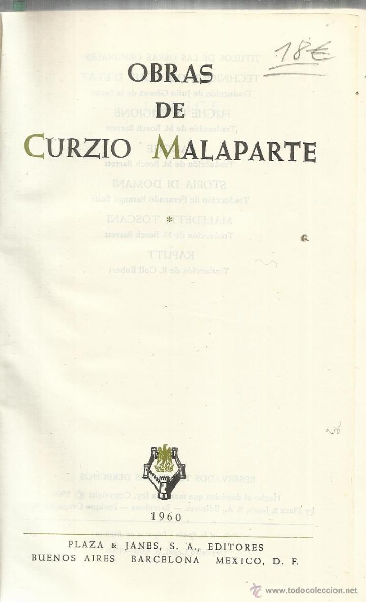 Second hand books: OBRAS DE CURZIO MALAPARTE. PLAZA  & JANES.  BUENOS ARIES. 1960 . VER T&Iacute;TULOS EN DESCRIPCI&Oacute;N