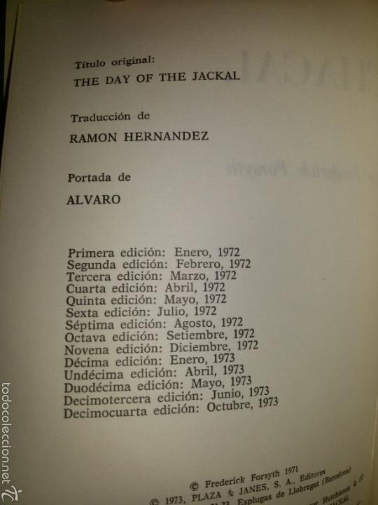 Libros de segunda mano: CHACAL / Frederick Forsyth / 1973 - Foto 2