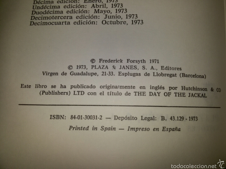 Libros de segunda mano: CHACAL / Frederick Forsyth / 1973 - Foto 3